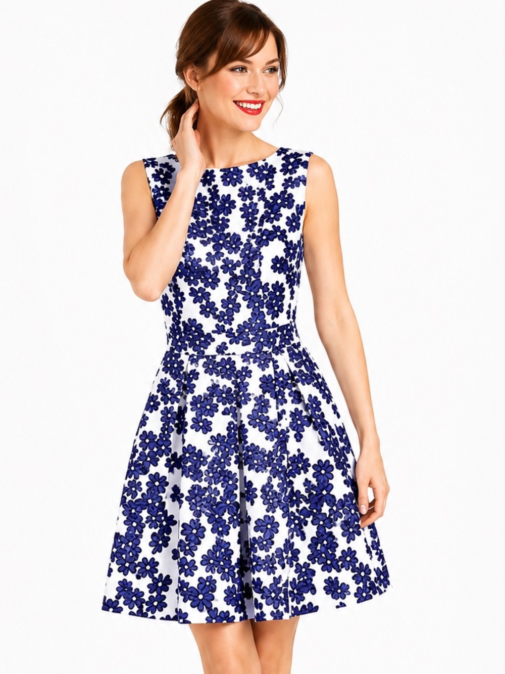 Jack Wills Larnark Floral Fit & Flare Dress Cotton Navy White Sz 4 Pockets Lined